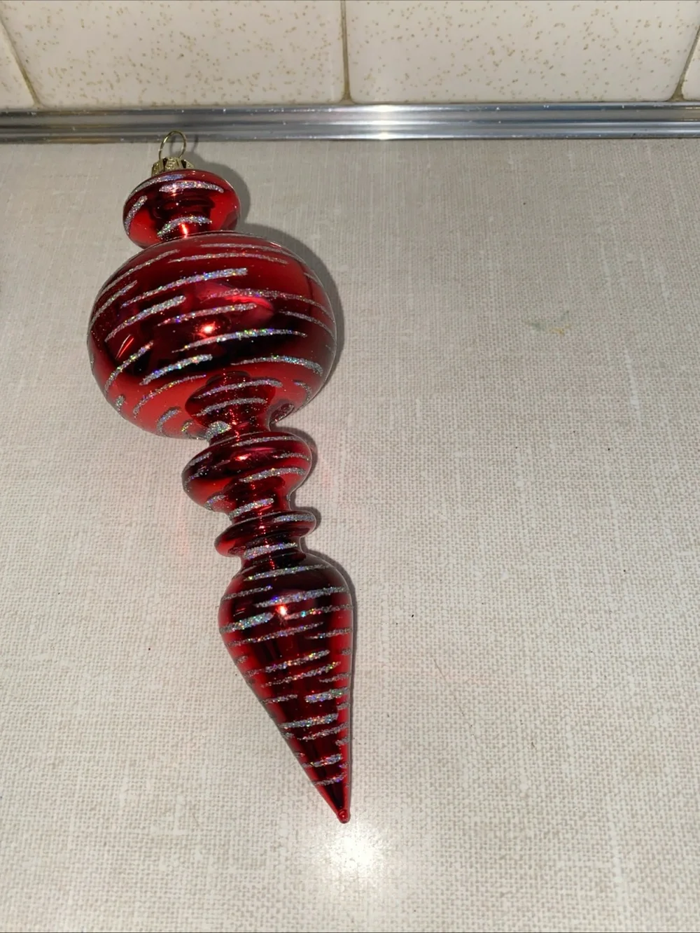Vintage‎ Red Glitter Accents Glass Christmas Ornament